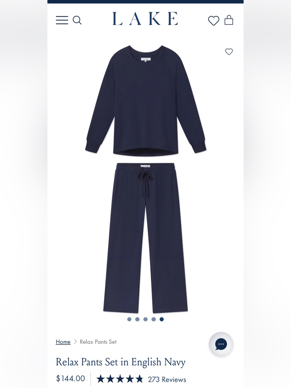 LAKE Relax Pants Set in English Navy Size S